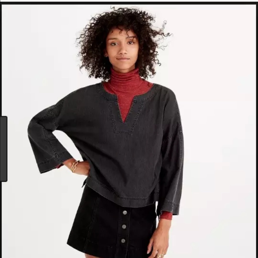 Madewell Denim Side-Lace Top in Sloan Black